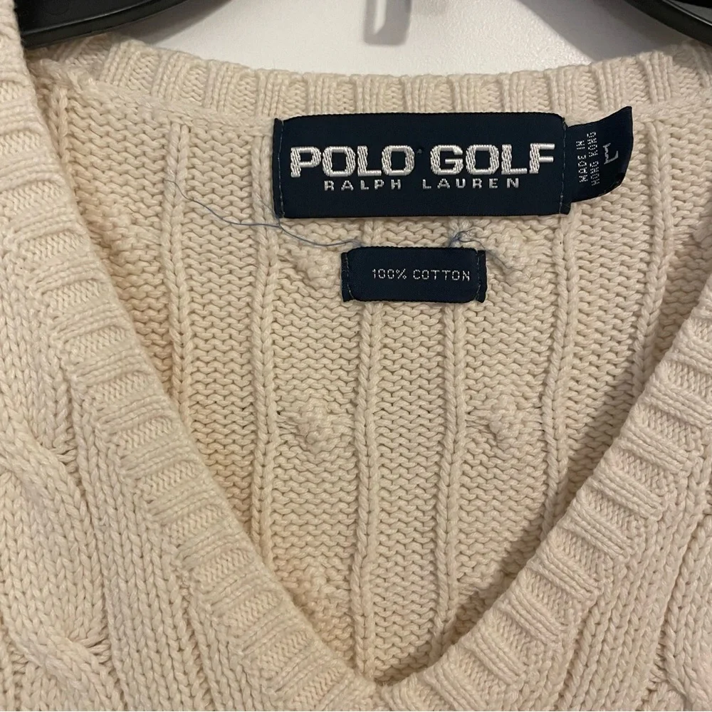 VINTAGE POLO GOLF men’s large white sweater vest - Picture 3 of 8